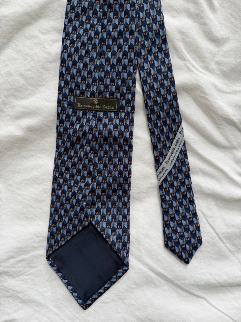 Ermenegildo Zegna Navy and Light Blue Micro Pattern Silk Tie